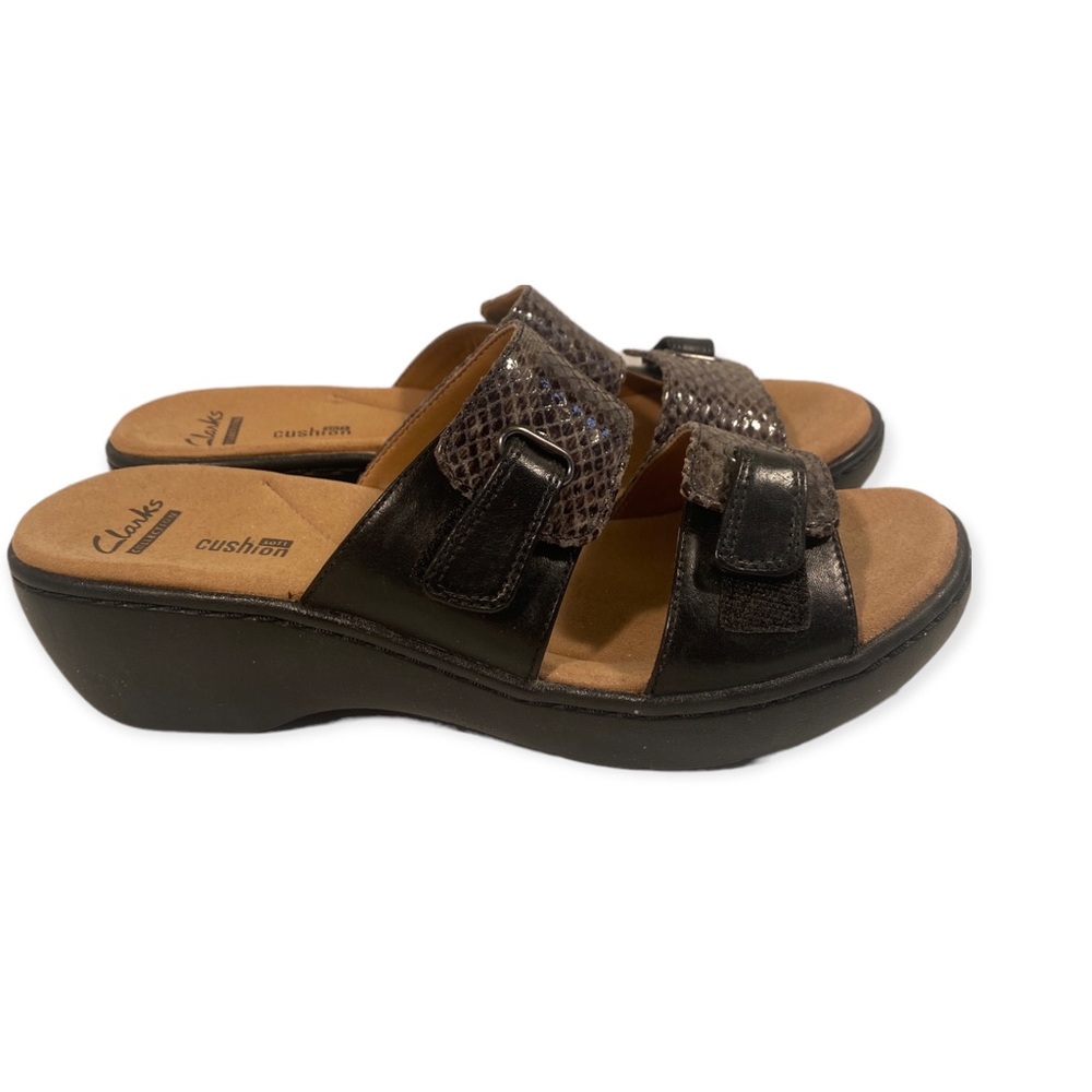 Clarks Delena Fenela Black Leather Combi Sandals 8.5